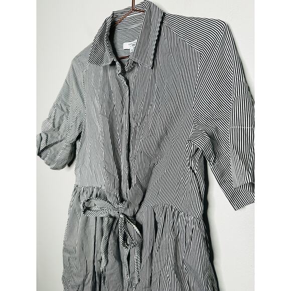 ADAM LIPPES x RTR Blue White Striped Front Button Collared Waist Tie Dress 8 - Picture 6 of 13